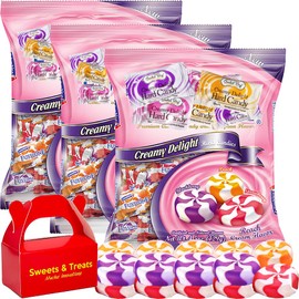 Creamy Swirled Hard Candy | Strawberry Peach & Blackberry Flavors with Rich Cream | Individually Wrapped - Premium Quality Gourmet Candy for Office Travel Gift Basket Birthday Easter (3 Bag Pack (4.5 oz Each), Original)