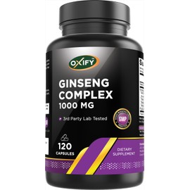 Oxify Ginseng Complex 1000 MG with B12 & Royal Jelly | 120 Capsules | Gluten-Free, Non-GMO | Supplement Made in USA