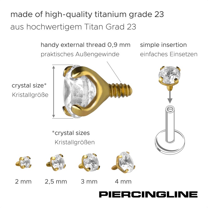 PIERCINGLINE Titanium Screw Attachment with External Thread 0.9 mm Crystal