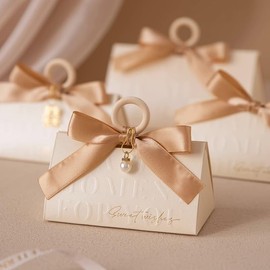 mdgfge Favor Boxes Wrap Boxes Party Favor Bags with Bow Ribbon Pearl Treat Boxes Paper Candy Bags for Wedding Valentine's Day Bridal Baby Shower Birthday Party (10 Pcs)