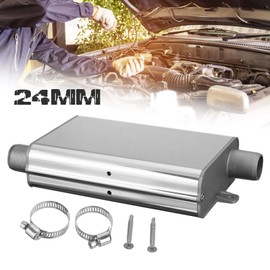 Inscrip Exhaust Silencer, Tail Pipe Muffler, 24mm Heater Exhaust Silencer Terminal Mount Parking Heater Aluminum Alloy Exhaust Silencer Diesel Silencer for Eberspacher/Webasto Diesel Heater (Silver S)
