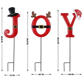 FORUP Joy Christmas Decorations, 3 Pcs Christmas Garden Stakes, Metal Stakes Christmas Outdoor Decorations, Joy Decor for Christmas Lawn Yard Decorations