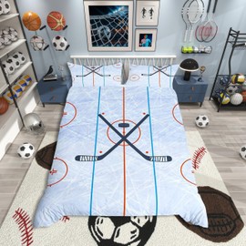 Ice Hockey Duvet Cover Single Size,Hockey Stadium Rink Modern Stylish Comforter Cover for Adults Kids Bedroom Decor,Winter Event Ball Games Lovers Bedding Set 1 Pillowcase,No Comforter