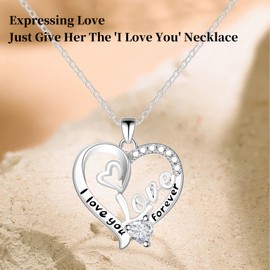 GemJelry I Love You Heart Pendant Necklaces Birthday Valentine's Day Gift Mother's Day Gifts Christmas Mom Gifts Jewelry for Women Wife Girlfriend Friend Daughter