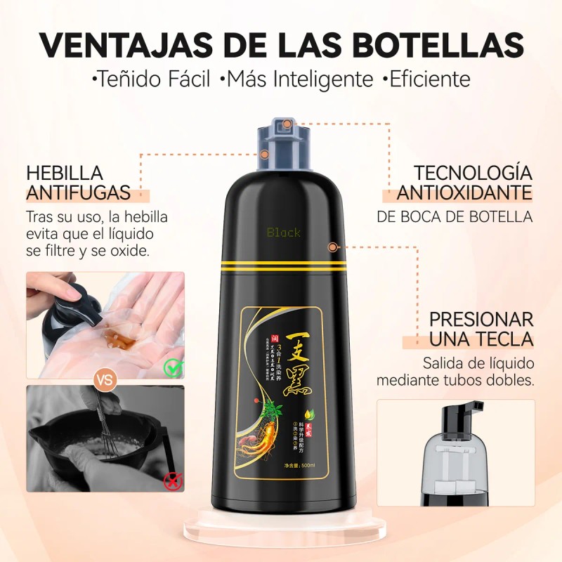 🔥 Shampoo tinte instantáneo cubre canas natural jengibre 500ml Vitaminas