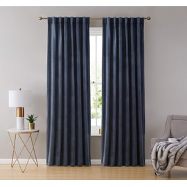 HLC.ME Lopez Velvet Premium Soft Light Filtering Back Tab Rod Pocket Window Treatment Curtain Drapery Panels for Bedroom & Living Room - Set of 2 Panels (54 x 84 inches Long, Navy Blue)