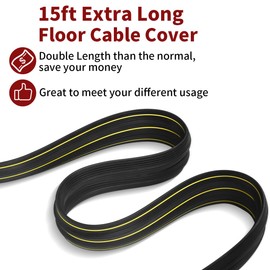 Floor Cable Cover, 15FT Cord Covers for Wires Floor, Extension Outdoor Cord Cover Cable Protector, Heavy Duty PVC Duct, 3 Channels Cord Hider Floor Cable Management, Black
