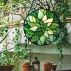 CRISGIF Stained Glass Window Hanging - Green Plants Suncatcher for