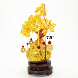Colorsheng Feng Shui Citrine Quartz Crystal Money Tree Bonsai Style Decoration for Luck and Wealth (Dragon pots)