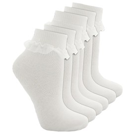 Tick Tock Pack of Baby Girls Cotton Rich Frilly Lace Top Socks 6 White 3-5.5