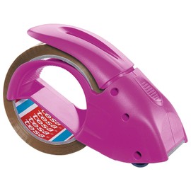 tesapack Hand Dispenser Pack-N-Go - Ergonomic Handheld Pink Packaging Tape Dispenser for Packing Tape, Includes 50 m x 48 mm Tape Roll