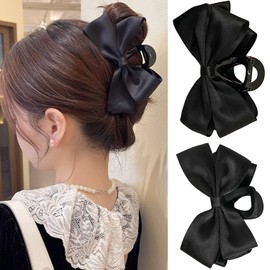 FDBJulyy Premium Hair Clips for Women: Bow-knot Claw Clips for Thick and Thin Hair, Big Non-slip Bow Clips in Black