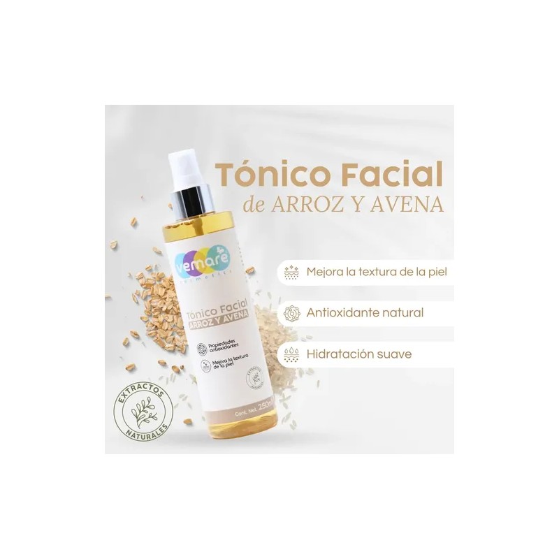 Tónico Facial De Arroz Y Avena Vemare Hidratación 250 Ml