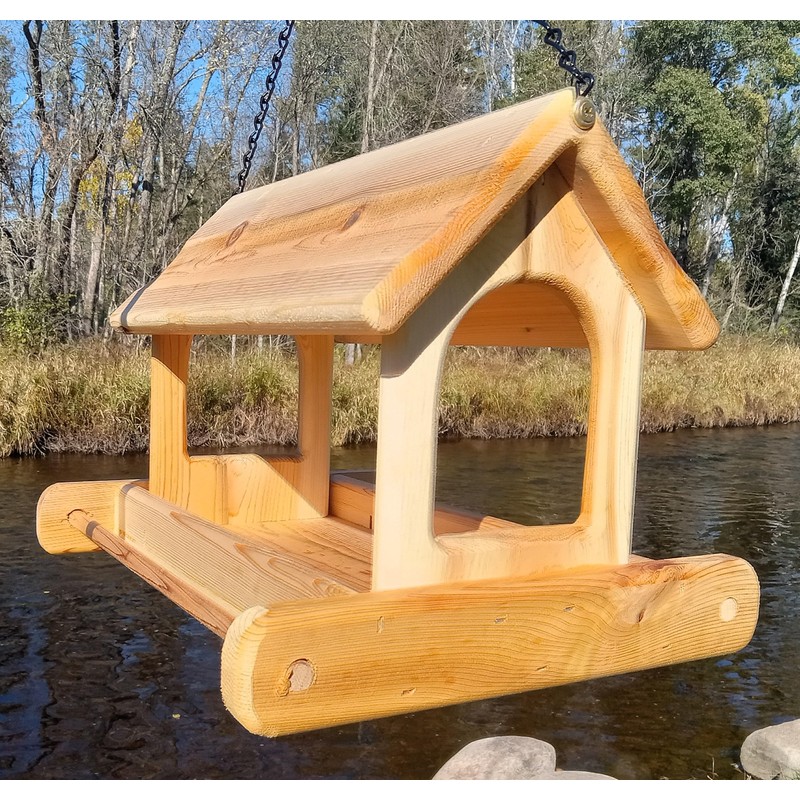 16 Inch Hanging Cedar Wood Arched Fly Through Platform Bird