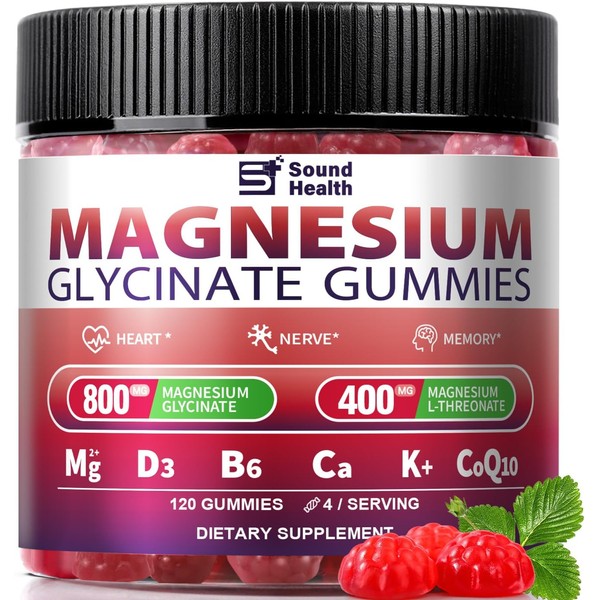 Magnesium Glycinate Gummies 120 Count – Sugar-Free with L-Threonate, CoQ10