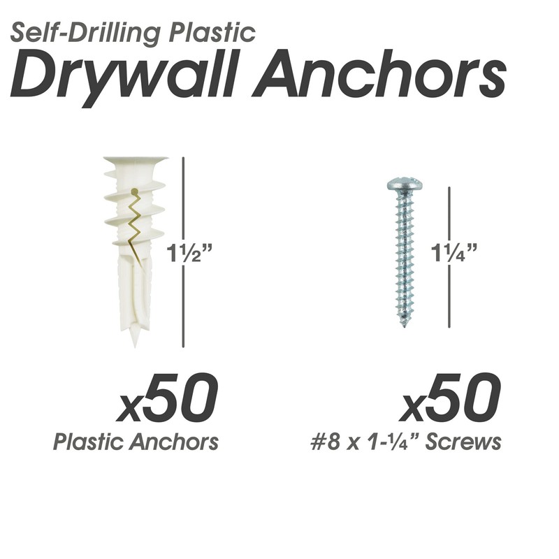 #8 Self Drilling Drywall Plastic Anchors with Screws - No