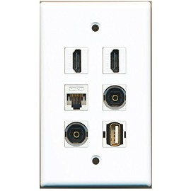RiteAV - 2 HDMI 1 Port USB A-A 2 Port Toslink 1 Port Cat5e Ethernet White Wall Plate