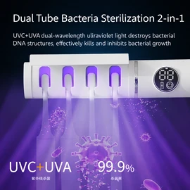 UV Toothbrush Sanitizer & Holder, UVC + UVA Sterilizer with Air Drying, 2200mAh Rechargeable Cordless Wall Mounted Toothbrush Case for Home Bathroom
