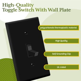 TG 4-Way Toggle Light Switch with Wall Plate, Four Way Electrical Wall Switch, 15 Amp, 120V-277V AC, Grounding Screw, Residential Grade, UL Listed, LS-T415-BKP, Black (1 Pack)