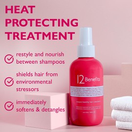 12 Benefits Instant Healthy Hair Treatment, Leave-In Conditioning, Smoothes Frizz, Strengthens & Repairs, Heat Protection Spray, 6 Fl Oz (Pack of 2) | 12 Benefits