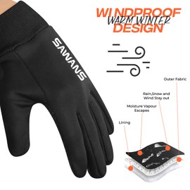 SAWANS Kids Winter Cycling Gloves Running Boys Touch Screen Anti Slip Thermal Children Girls Warm Outdoor Bike Sport Football, Rugby, Mountain Biking, Walking Ski Ages 4-12 (Black, M (8-10 Years))