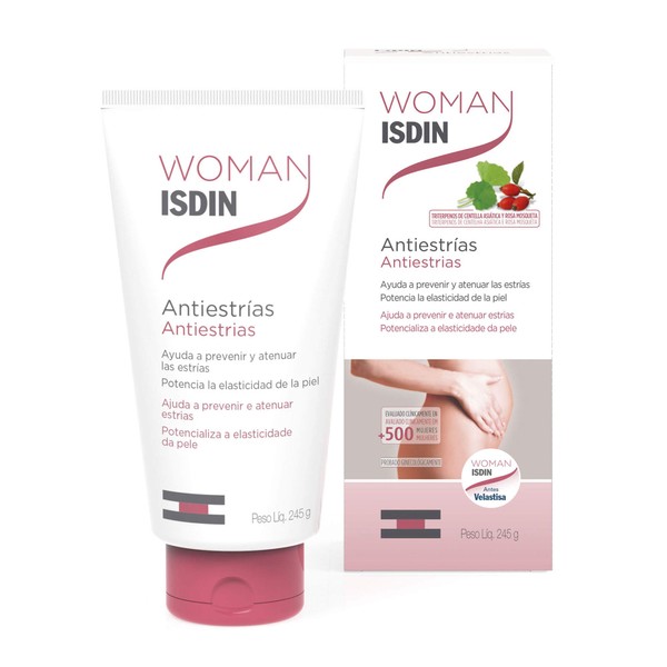 ISDIN Woman Antiestrías, Crema para Prevenir y Atenuar las Estrías, con Centella Asiática y Rosa Mosqueta, 250ml