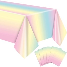 Xiliconie 6 Pack Pastel Rainbow Tablecloth Colourful Rainbow Party Disposable Waterproof Plastic Table Covers Pastel Rainbow Party Decorations for Girls Birthday Baby Shower Weddings Bridal Showers