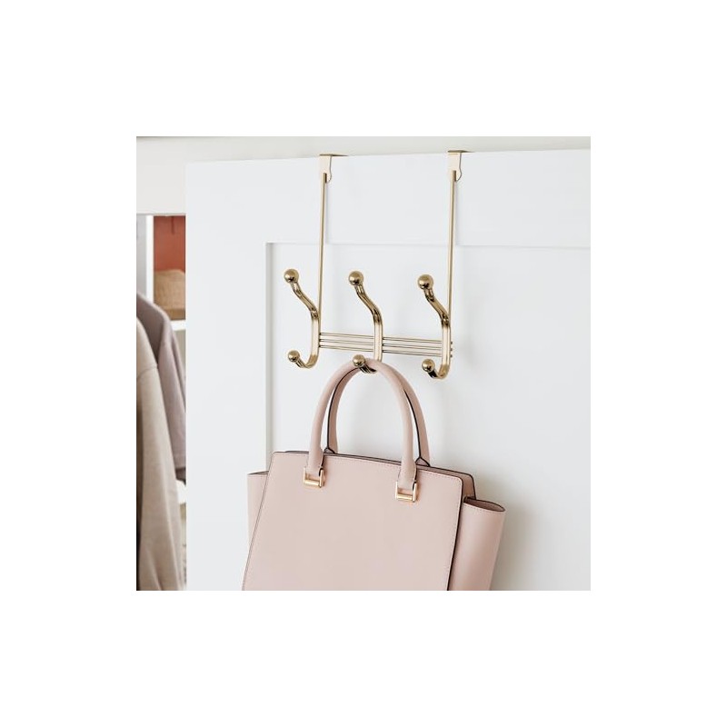 iDesign 3-Double Hook Over-The-Door Rack for Clothes, Towels, or Accessories