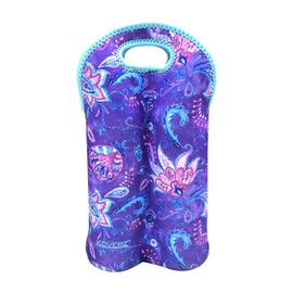 Koverz - #1 Neoprene Wine Carrier, Wine Tote, Double Bottle Carrier, 2-Bottle Wine/Water Bottle Carrier, Wine Bag - Violet Whimsy