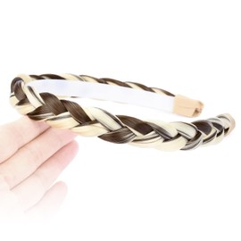 DIGUAN Headband Synthetic Hair Plaited Headband Braid Braided With Teeth Hair Band Accessories for Women Girl Wide 0.6 Inch (dark brown mix white blonde)
