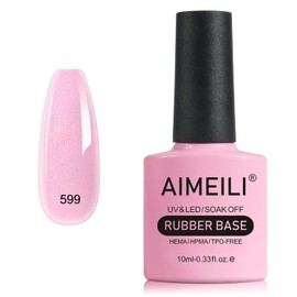 AIMEILI Pink Series Glitter Rubber Base Gel, Nude Pink Purple Semi-Permanent Nail Polish, Elastic Base Rubber Gel UV/LED Soak Off Gel Nail Polish - Nice Thick and Self-Leveling - (599) 10ml