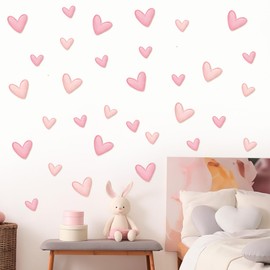 8 PCS Pink Wall Stickers with 80 Heart Shape for Bedrooms, 22.5 * 15 cm, Girls Bedroom Accessories, Girl Bedroom Decor, Nursery Wall Sticker, Kids Wallpaper for Kid Toddlers Playroom, Pink Room Decor