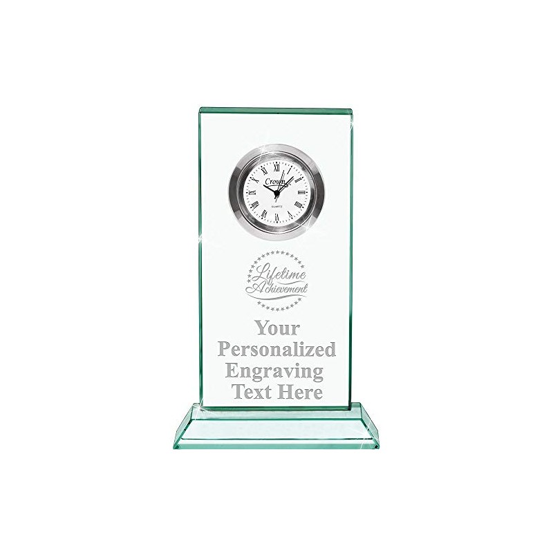 Crown Awards Lifetime Achievement Jade Duo Crystal Clock with Engraving