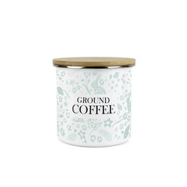Purely Home Wild Rabbits Ground Coffee Canister - Green Metal Enamel Medium Sized Kitchen Food Storage Container