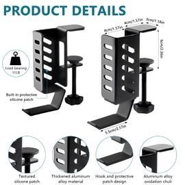 QUYLIXX Desk Laptop Stand,No-Drill Desktop Mount,Hanging Holder for Desk - Clamp Storage for Laptops/Book/Keyboards/Headphone/Backpack Black