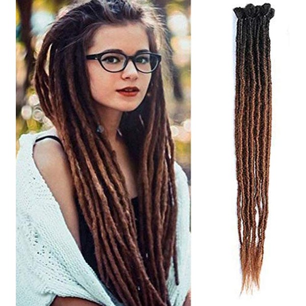 24 Inch Ombre Dreadlocks Extensions 10 Strands Synthetic Dreads Crochet Braiding Hair for Women / Men Jamaica Reggae Locs (Ombre Black and Dark Brown)