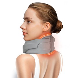 BETOVIN Heated Neck Brace Cervical Collar - Neck Support Brace with Heating Pad, Soft Foam Wraps Keep Vertebrae Stable and Aligned for Relief of Cervical Spine Pressure for Women & Men (L Size) Grey