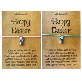 Pwsap 2PCS Cute Bunny Charm Bracelets for 2, Stainless Steel Adjustable Bunny Rabbit Bracelet, Easter Basket Stuffer Jewelry Gift for Daughter Sister Niece Cousin Best Friends