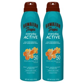 Hawaiian Tropic Everyday Active Spray Sunscreen SPF 50 Twin Pack and Weightless Hydration Face Sunscreen SPF 30 Travel Size