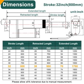 JQDML 32 Inch Stroke Linear Actuator 12V Heavy Duty 440lbs/2000N IP65 Waterproof Electric Actuator Speed 0.31"/sec with Mounting Brackets