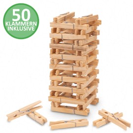 SimplySmooth XXL Clothes Peg Bag Including 50 Wooden Clothes Pegs - 100% Cotton Peg Bag with Extra Large Carabiners for Hanging - Clothes Peg Basket with Closure