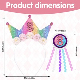 LUKIUP Corona di compleanno con numero di ragazze, corona principessa, compleanno, arcobaleno, corona con distintivo, fascia di compleanno per ragazza, 4-8 anni (8)