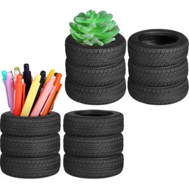 4 Pcs Tire Shaped Pen Holder Car Tire Pencil Holder Black Stack Stationery Accessories for Desk Kids School Office Decor Christmas Gift Supplies Novelty Funny Cactus Succulent Planter Pot