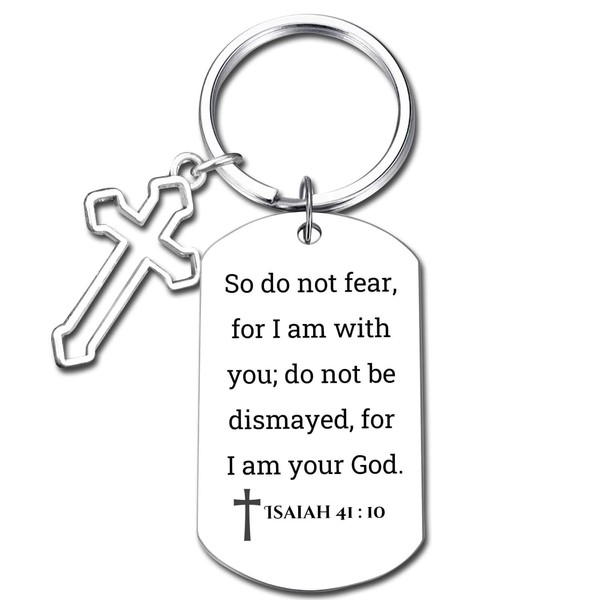 GiftYou Isaiah 41:10 Inspirational Scripture Keychain with Hollow Cross Pendant