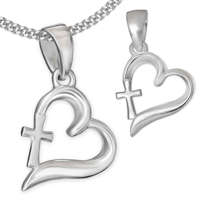 CLEVER SCHMUCK Cross Necklace in Heart Silver 19 mm &