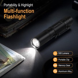 BORUIT RJ13 Rechargeable Tactical Flashlight 500 High Lumens 5 Modes Super Bright IP66 LED EDC Flashlights with Clip, Memory for Camping Home Emergency Rescue Hunting Repair, Gifts for Men