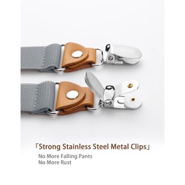 HISDERN Braces for Men Wide 2.5 cm with Very Strong 4 Metal Clips Elastic and Adjustable Men's Braces X-Shape, Braces-grey