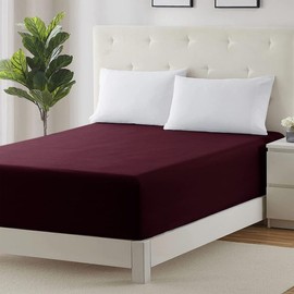 Prime Linens Extra Deep 30Cm Plain Fitted Sheet, Elastic Pocket Breathable Soft Polyester Cotton Bed sheet Machine Washable Fade Resistant (Burgundy, Double)