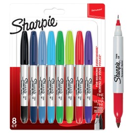Sharpie 2065409 Sharpie Permanent Markers, Twin, Set of 8, F, Medium Point/UF, Extra Fine Point