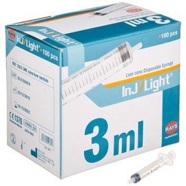 Rays- INJ/LIGHT Injektionsspritzen ohne Nadel, zentraler Luer-Konus, steril, Einweg, latexfrei, Volumen 3 ml, Packung 100 Stück